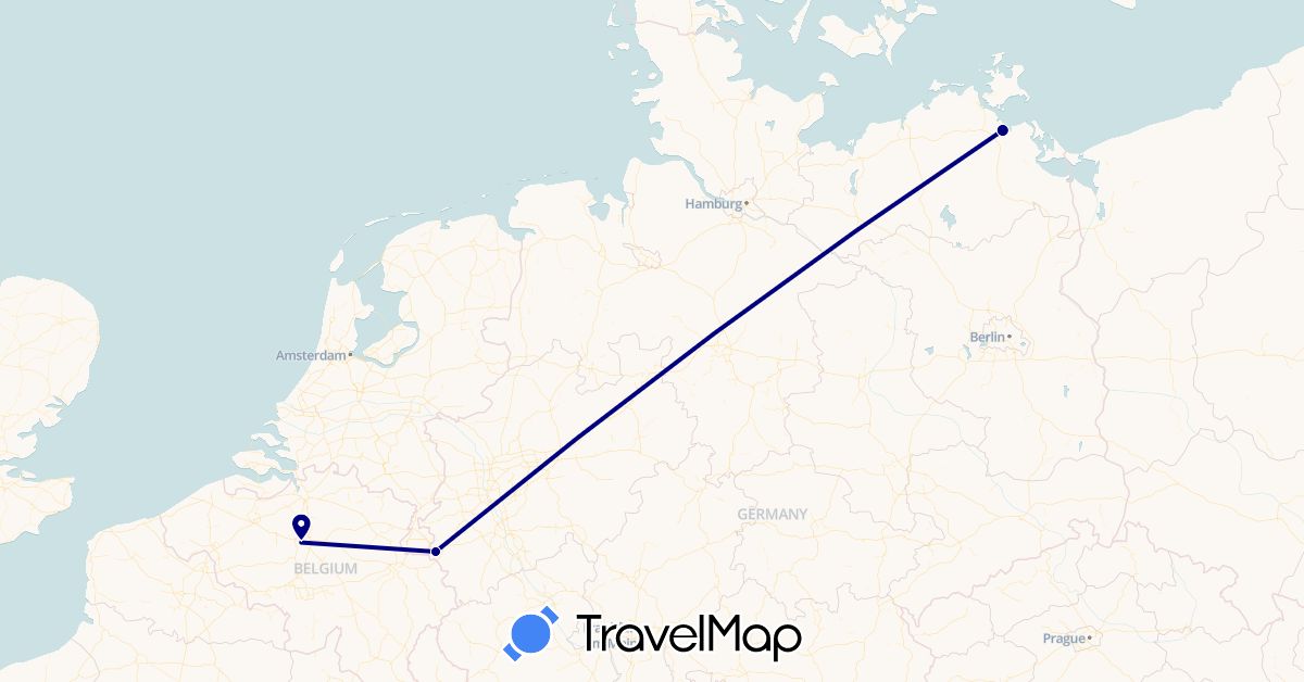 TravelMap itinerary: driving in Belgium, Germany (Europe)